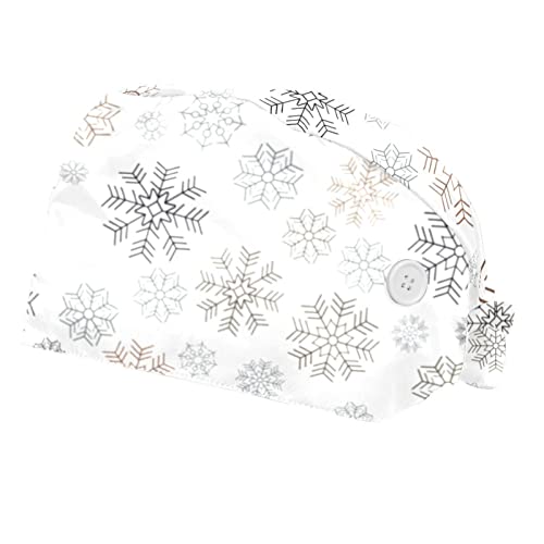 Chapeaux bouffants JDEZ 2PCS avec bonnet de travail réglable imprimé flocon de neige