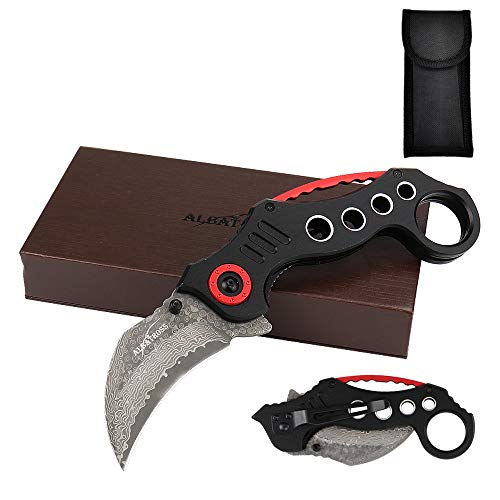 ALBATROSS FK002-DA EDC Cool Spring Assisted Opening Modern Damascus Steel Blade Folding Pocket Knives Camping Hunting Tactical Sharp Raptor Claw Knife(Damascus)