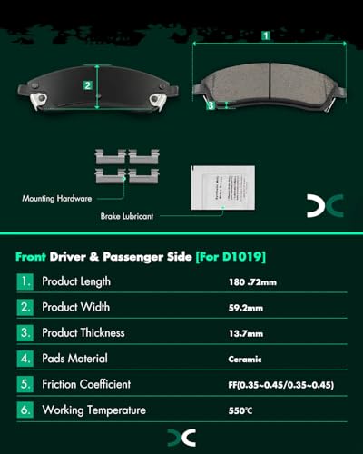 Image of SCITOO D1020 D1019 Front and Rear Ceramic Brake Pads Sets w /Hardware | Replacement For Cadillac For CTS 2006-2007,For Cadillac For SRX 2004-2009,For Cadillac For STS 2005-2008; 8PCS