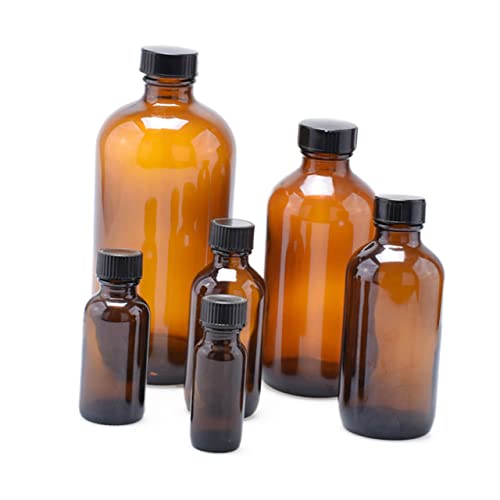 KICHOUSE Bottles Bakelite Lid 4pcs Round Glass Bottle Set Boston Round for Essential Oils Lab Chemical Storage