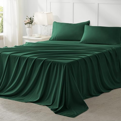 Anluoer California King Size Bed in a Bag 7 Pieces,Emerald Green Cal King Comforter Set with Sheets,All Season Bedding Sets with Comforter,Pillow Shams,Pillowcases,Flat Sheet,Fitted Sheet