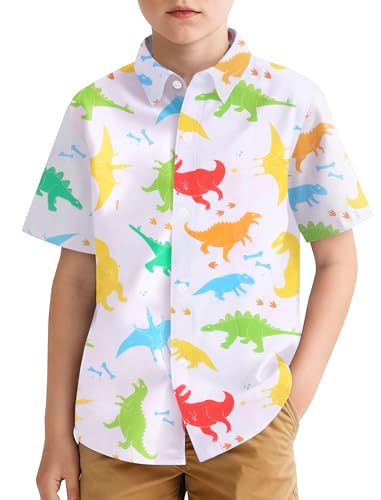 Image of Hawaiian Shirt for Boys Button Down Wrinkle Free Shirt Short Sleeve Funny Beach Casual Summer Print Top for Kids 4-15 Years