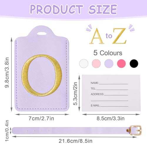Image of Initial Letter Luggage Tags for Suitcases, Personalized Embroidered Letter Luggage Bag Suitcase Identifier Name Tag, Cute PU Leather Travel Luggage Tags, Bag Tags for Luggage Handbags(Purple O)