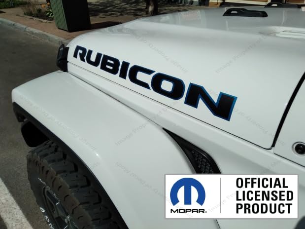 Decal Mods Rubicon Hood Graphic Vinyl Decal fits Jeep Rubicon JL/JT (2018-2025) Matte Black with 4xe Blue Outline (Set of 2) BLU4XE | UV1R3