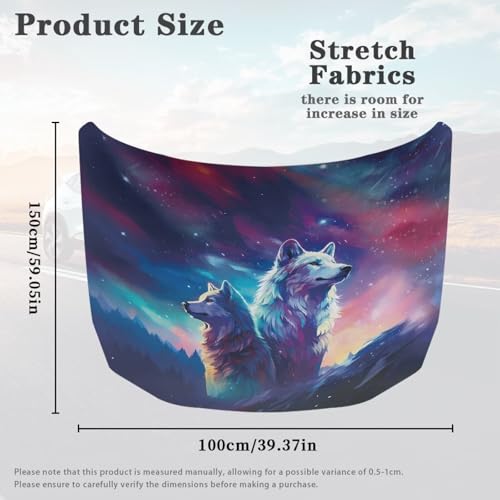 Image of Wolf Print Car Hood Cover Protector for SUV Sedans Trucks, Elastic Polyester Waterproof Sun-Proof Auto Hood Flag Patriotic Decorative Car Accessories