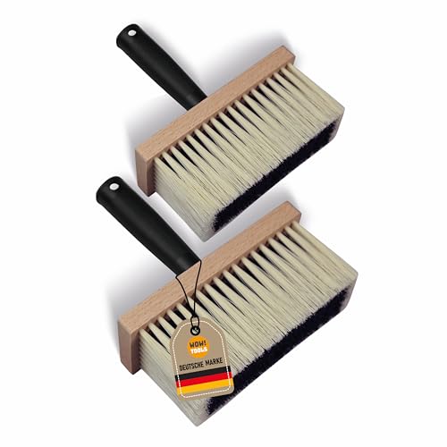 2X WOW!TOOLS Universal-Deckenbürste Kleisterbürste robuste Kunststoffborsten 170 x 70 mm mit Holzkörper und Kunststoffgriff - Tapezierbürste - Quaste