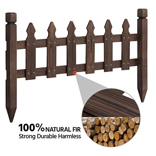Yaheetech 5 Stück Steckzaun Dekorative Holzzäune 450 x 55 cm, Palisade Gartenzaun aus Holz Zierzaun Beeteinfassung Sichtschutz braun, geeignet für Obstgärten, Beete, Wege
