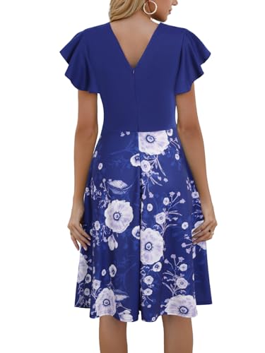 Image of MSLG Women's Fit and Flare Ruffle Short Sleeves Dresses Work V-Back Cocktail Semi Formal A Line Dress with Pockets 842