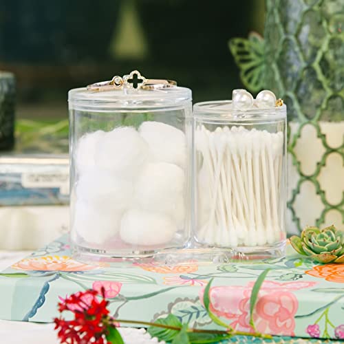 Huji Acrylic Cosmetic Organizer For Q-Tip and Cotton Ball Holder With Lids - 9.36oz and 17.61oz Jars (1 PK)4