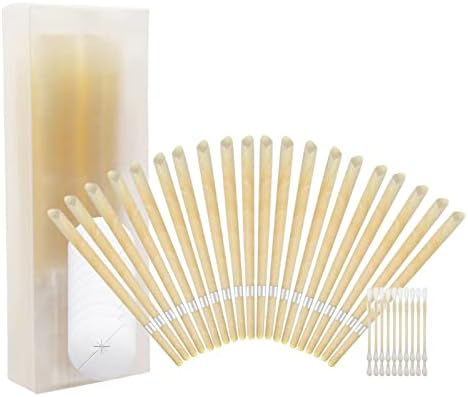 20 Pcs Ear Candles, Natural Ear Candles Beeswax Candling Cones (Drip Protectors Disks +Wooden Cotton Swab,Ear Wax Remover Candle Kit with Natural Organic Beeswax for Blocked Ears (A, One Size)