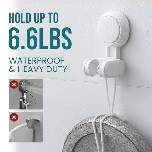 Image of TAILI Shower Head Holder Suction Cup, Handheld Shower Head Bracket, Height Angle Adjustable,Bathroom Showerhead Holder No Drilling Removable Waterproof, White