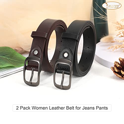Jasgood 2 Pack Women Leather Belt, Fashion Ladies Belt With Pin Buckle For Jeans Pants #TOP5