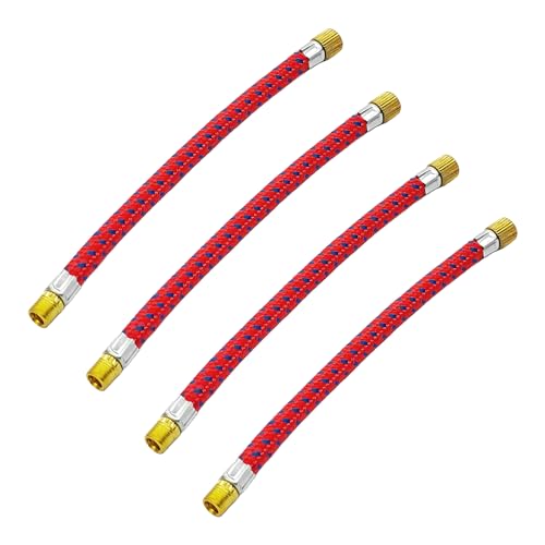 Runseaway 4Pcs Air Pump Inflator Extension Hose, High Pressure Soft Tube Valve Adaptor, Bike Pump Extension for Mountain Road Bicycle, Scooter, Flexible Design(Red)