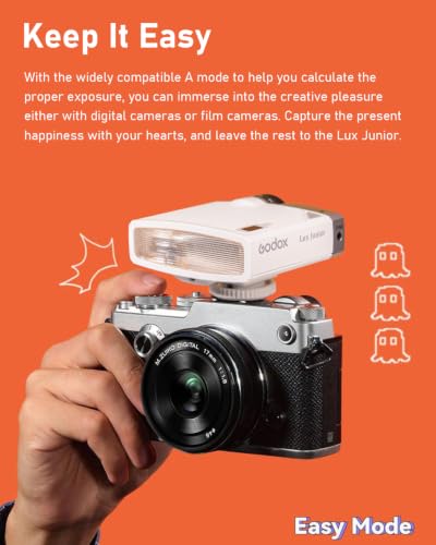 Image of Godox Lux Junior Retro Camera Flash with PC sync Ports (White, 4.6oz) | GN12, 1 /1-1 /64 Flash Power, Auto&Manual Modes, 6000±200K, 28mm Focal Length with Sync Cable for Canon Nikon Sony Fuji Olympus