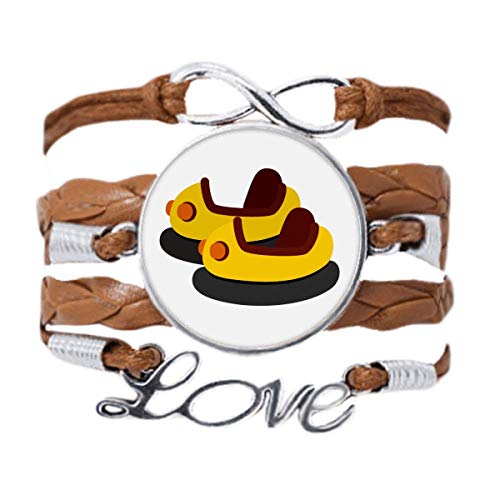 Bracelet en cuir noir tordue avec illustration de parc d'attractions