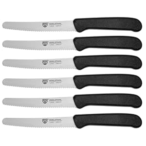 GRÄWE 6er Set Tafelmesser mit Wellenschliff Schwarz