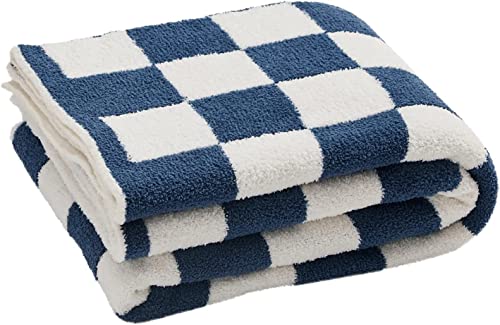 VANJOROY Checkerboard Checkered 100% Microfiber Feather Fleece Bed Tartan Throw Blanket For Sofa,Fuzzy Fluffy Cozy Thick Warm Soft Plaid Blanket for Bed,Sofa,Travel(Blue, 130×160CM(51×63In))