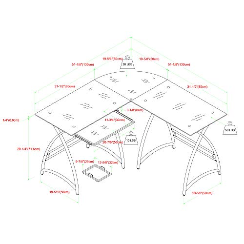 Walker Edison Modern Corner L Shaped Glass Computer Writing Gaming Gamer Command Center Workstation Desk Home Office, 51 Inch, Silver