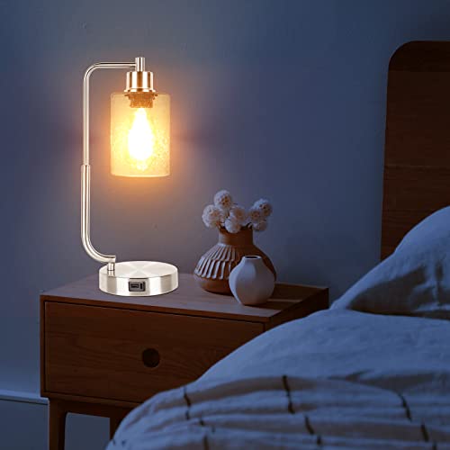 Industrial Table Lamps Set Of 2, Bedside Lamps With Usb & Type C Charging Ports, Touch Control 3-Way Dimmable Nightstand Reading Lamps For Bedroom Living Room Office Led Bulb Included(Nickel) #TOP7