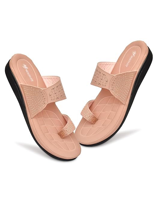 Image of HEALTH FIT EXTRA SOFT Women's Comfortable Memory Foam Doctor Slippers /Flip-Flops|Fashionable Casual & Stylish|Lightweight & Breathable|Outdoor Synthetic Casual Chappals Sandals Ladies & Girls HF24
