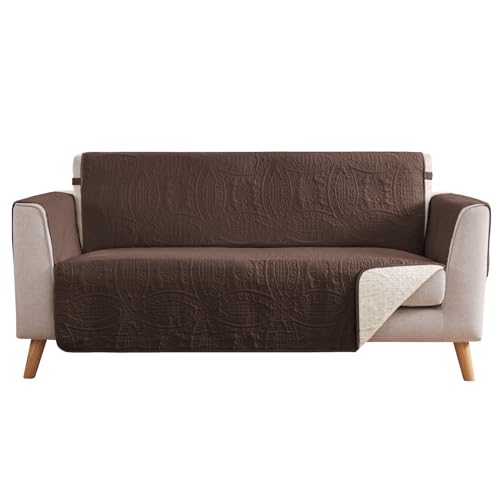 Soft Couch Cover 2 Cushion Sofa, Water-Repellent Sofa Slipcovers for Loveseat, Machine Washable Love Seat Quilted Couch Covers, Pet Friendly Loveseat Slipcovers (Loveseat 56", Chocolate)
