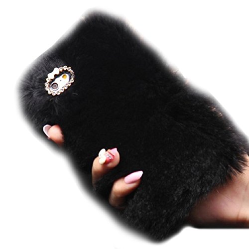 iPhone 6S Plus Case, iPhone 6 Plus Case, Lookatool Warm Fluffy Villi Fur Plush Wool Bling Case Cover Skin For iPhone 6S Plus or iPhone 6 Plus (Black)