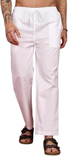 FABMADE Men's Premium Cotton White Pajama Pants with Drawstring Waist, Breathable Nightwear, Relaxed Fit Lounge Trousers f... Price In India