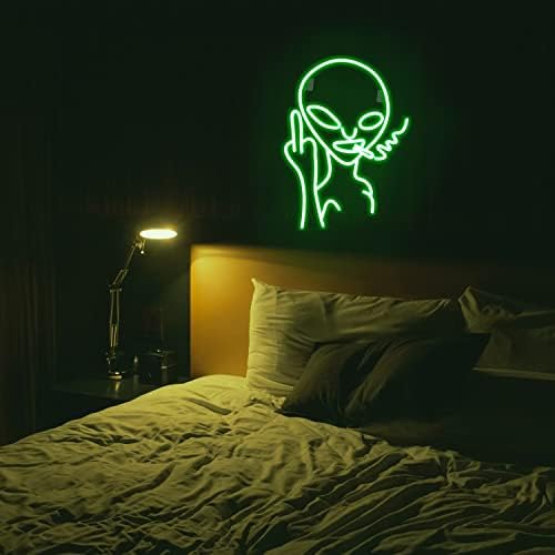 SIGNSHIP Smoking Alien Neon Lights for Wall Decor, USB Decorative Led Neon Signs Novel Green Alien Neon Signs for Home,Kids Room,Bar, Club, Bedroom, Party