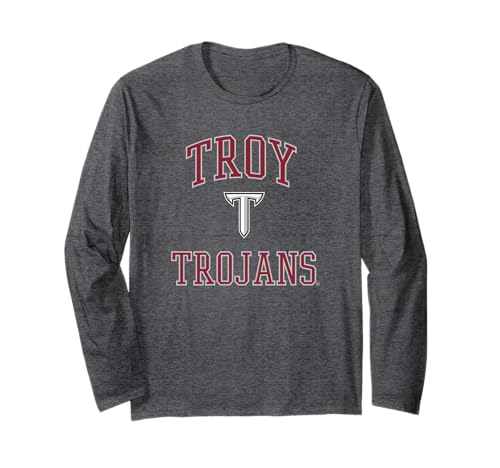 Troy Trojans Logo Dark Heather Officially Licensed Long Sleeve T-Shirt