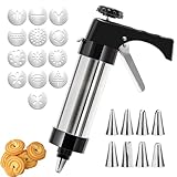 Evadollina Pressa per Biscotti, Siringa Decorativa, Pressa per Biscotti in Acciaio Inox, Pistola per Pressa con 13 Dischi per Biscotti e 8 Ugelli, per Fai da Te, Natale