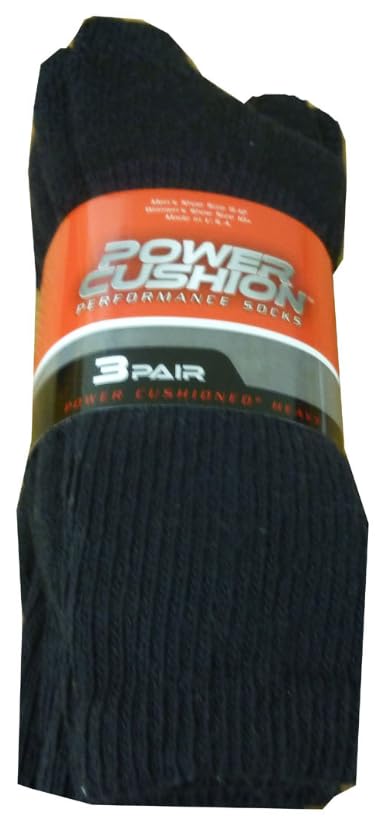 POWER-CUSHIONED Slightly Imperfect Performance Crew Large 3 Pair Pack (Black), LARGE (Men's shoe size 9-12)