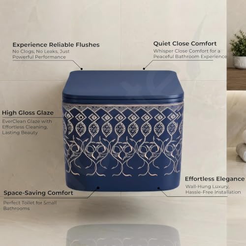 Image of Plantex Commode for Toilet /Ceramic Rimless Washdown Western Toilet /P Trap Commode with Soft Closing Toilet Seat Cover - (LAS04, Blue)