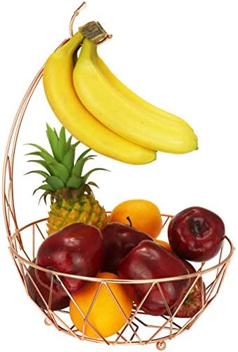 RosyLine，Fruit Basket + Banana holder, Elegant Fruit Bowl with Banana Tree Hanger, (rose gold)