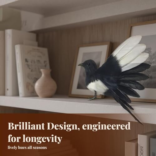 Pie artificielle décorative oiseau modèle ailes déployées 18 cm - 6