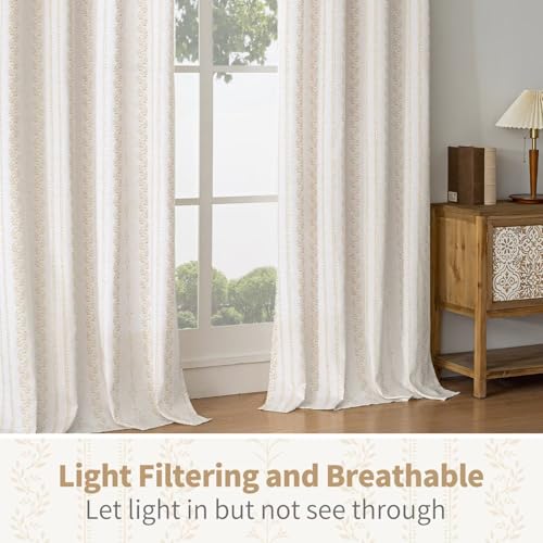 BGment Boho Curtains Leaf Floral Print Cottage Core Botanical Curtains for Living Room Light Filtering Curtain 96 Inch Long for Farmhouse Rustic, Each 52 Inch Wide, 2 Panels Set, Sand by BGment - Image 6