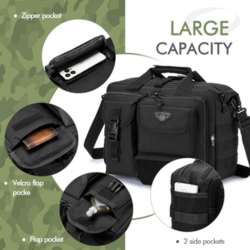 BAGZY Multifunktional Taktische Tasche Arbeitstasche Herren Militär Tasche Umhängetasche 14Zoll Laptoptasche Pilotentasche Bundeswehr Aktentasche Schultasche Kamera (Schwarz 14 Zoll)