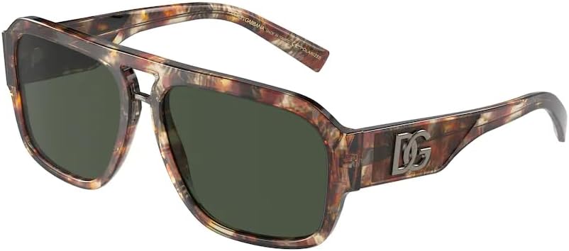 Dolce&Gabbana DG4403 33589A 58MM Red Havana/Plastic Lens Dark Green Polarized Aviator Square Sunglasses for Men +Bundle with Accessory Eyewear Kit