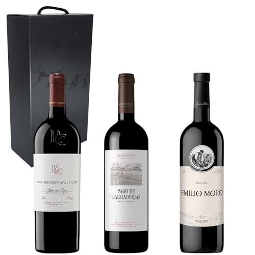 Pack Vinos Tintos | Pago de Carraovejas, Pago Capellanes y Emilio Moro | Caja Regalo Gourmet x3 Botella de Vino | Mejor Selección ENOVINOS