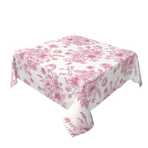 Sorktse Pink Floral Tablecloth Square 54 x 54 Inch Chinoiserie Flowers Table Cloth Polyester Fabric Vintage Farmhouse Spring Summer Table Cover for Kitchen Party Dining Picnic Outdoor Decor