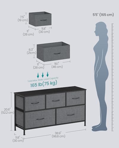 Image of SONGMICS BELLAH Collection - Dresser for Bedroom, Chest of Drawers, Storage Organizer Unit, Closet, Entryway, Steel, 5 Drawers, Modern, Slate Gray ULGS322GN02S
