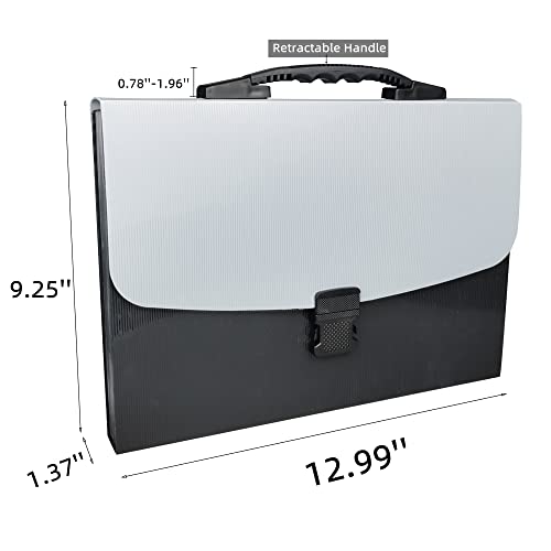 Accordian File Organizer,Expanding File Folder Organizer 13 Pockets,A4 Folders For Documents With Labels,Portable File Box With Handle For Business,Office,School,Dorm Room Essentials-Black And Grey #TOP3