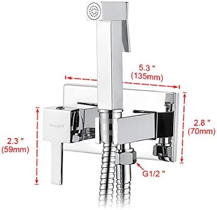 Ibergrif M22011 Square Concealed Shower Mixer Set, Hot and Cold Bidet Spray with Shattaf Sprayer, Hose Pipe, Chrome, Silver