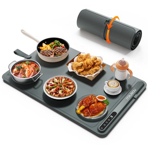 Warming Mat for Food (24'x16') - iTRUSOU 7-Level Electric Warming Tray with 400W High-Power, Timer 0–99H & Built-In Strap - Rollable Large Food Warming Mat for Parties & Buffet