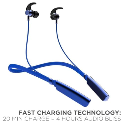 Image of Bouncefit Bluetooth Wireless Neckband, 35H Continuous Playback Battery, Deep Bass, Stereo Sound, HD Calls, Type C Fast Charging, Rich Audio, Bluetooth Neckband with Mic Earphones (Blue)