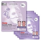 L'Oreal Paris Glass Skin Korean Face Mask 4 Pcs, Revitalift Filler Hydrogel Glow Mask, Korean Inspired Skincare, Visibly Transform Skin, Dewy, Plumped and Refreshed Look