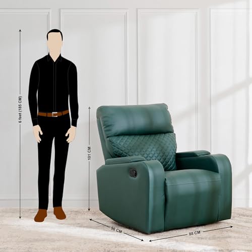 Image of Home Centre | Asher Faux Leather 1-Seater Recliner | Recliner for Living Room | Solid Wood | Green | 2 Year Warranty