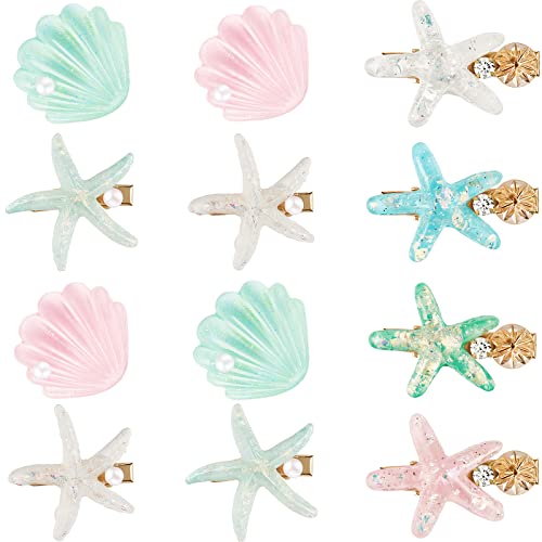 WILLBOND 12 Pieces Artificial Shell Pearl Starfish Seashell Hair ...