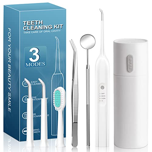 Kit de nettoyage des dents,nettoyeur de dents électrique avec 3 modes de travail,2 têtes de nettoyage remplaçables,tête de brosse,miroir et étui de voyage,tartre domestique,calcul Cover