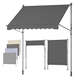 SONGMICS Store Banne Rétractable, Store Manuel, Réglable en Hauteur, avec Manivelle pour Balcon, Jardin, Terrasse, 200 x 180 cm, Gris Anthracite GSA202G02