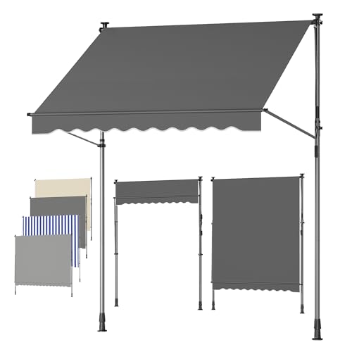 SONGMICS Store Banne Rétractable, Store Manuel, Réglable en Hauteur, avec Manivelle pour Balcon, Jardin, Terrasse, 200 x 180 cm, Gris Anthracite GSA202G02
